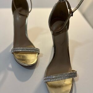 Aldo Gold Metallic Crystal-Strap Ankle-Heels